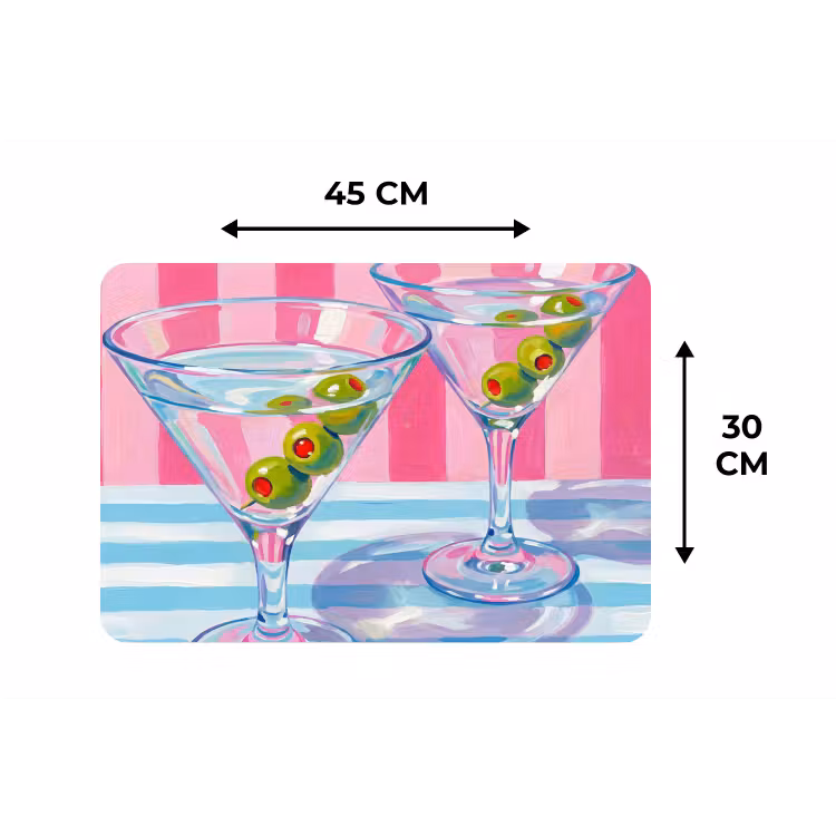 Placemat - 6 stuks - Cocktail - Olijven - Kunst - Modern - Roze — 3
