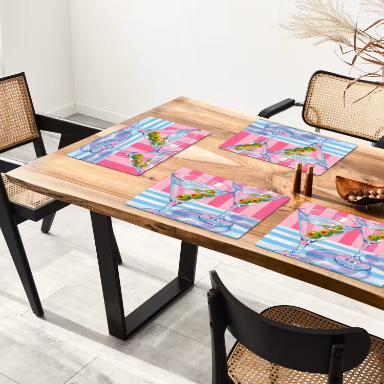 Placemat - 6 stuks - Cocktail - Olijven - Kunst - Modern - Roze — 5