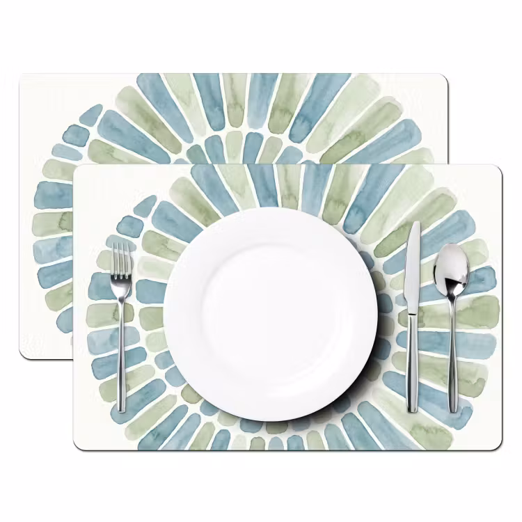 Placemat - 6 stuks - Abstract - Spiraal - Patroon - Modern - Blauw-Groen — 2