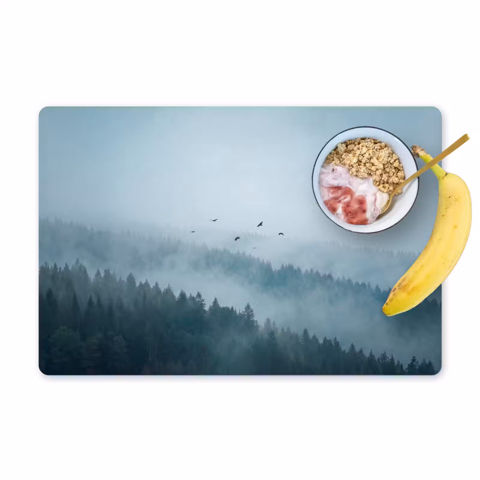 Placemat - 6 stuks - Bos - Mist - Vogels - Natuur - Groen — 1