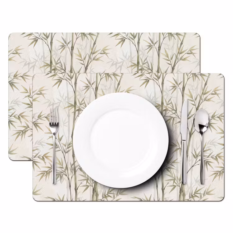 Placemat - 6 stuks - Bamboe - Bladeren - Natuur - Aquarel - Groen — 2