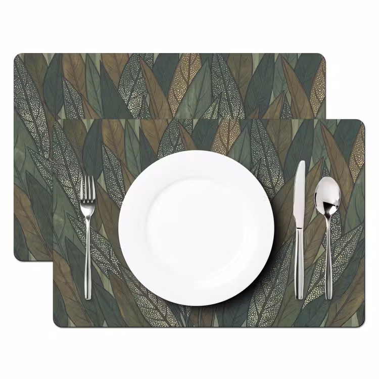 Placemat - 6 stuks - Bladeren - Patroon - Gestippeld - Natuur - Groen — 2