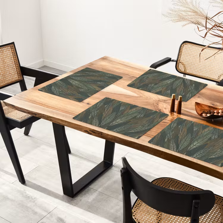 Placemat - 6 stuks - Bladeren - Patroon - Gestippeld - Natuur - Groen — 5