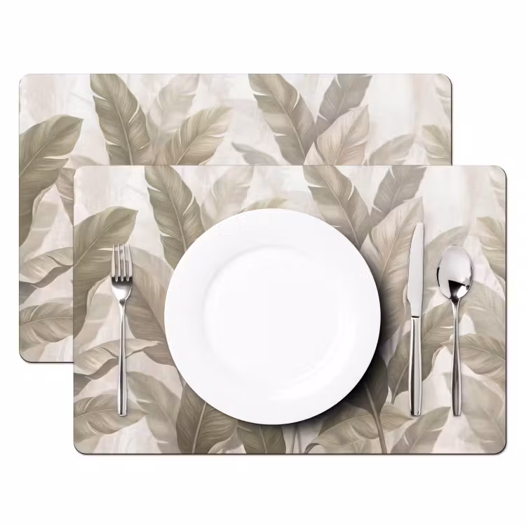 Placemat - 6 stuks - Bladeren - Tropisch - Natuur - Abstract - Beige — 2