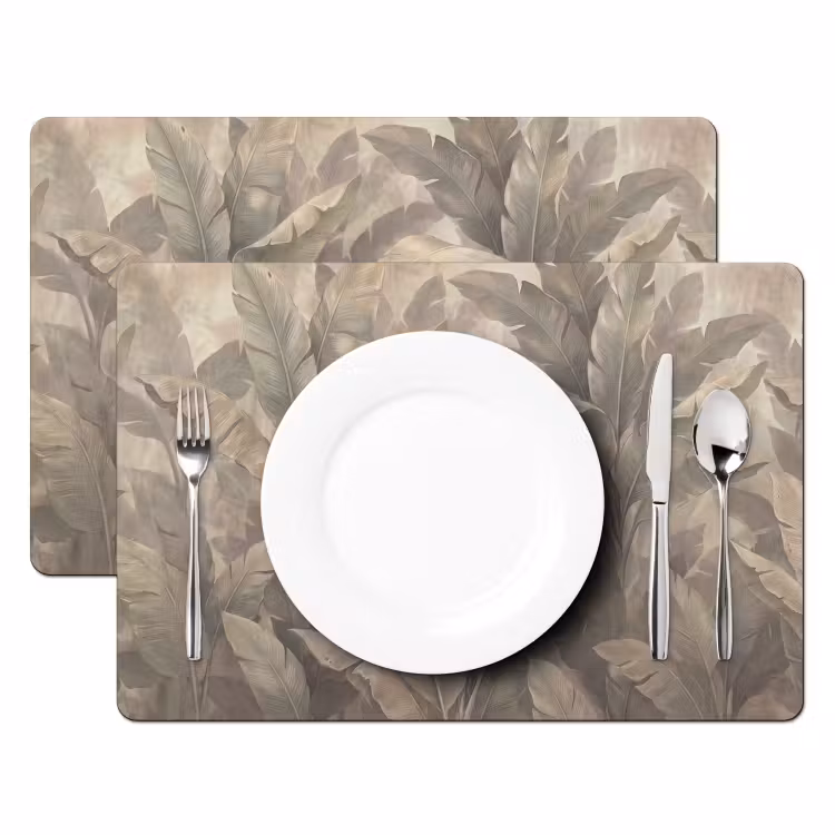 Placemat - 6 stuks - Bladeren - Tropisch - Natuur - Modern - Beige — 2