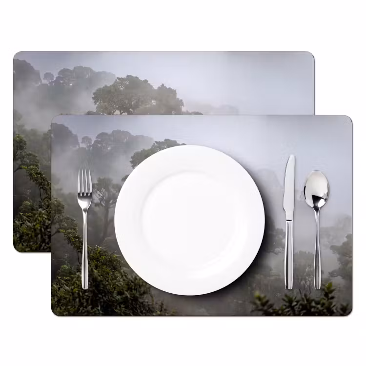 Placemat - 6 stuks - Boom - Mistig - Bos - Groen - Natuur — 2