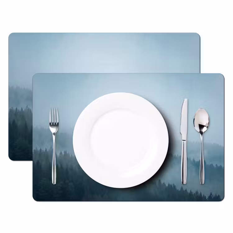 Placemat - 6 stuks - Bos - Mist - Vogels - Natuur - Groen — 2