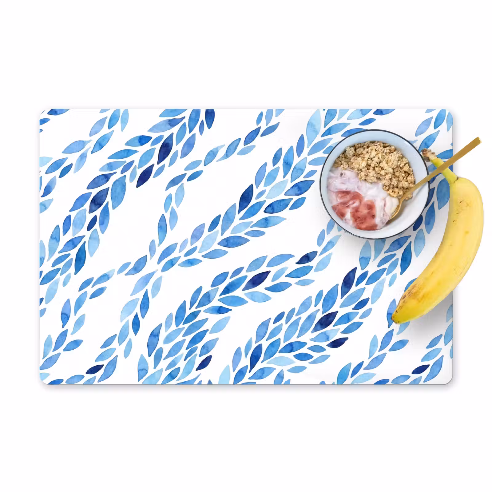 Placemat - 6 stuks - Bladeren - Aquarel - Patroon - Modern - Blauw — 1
