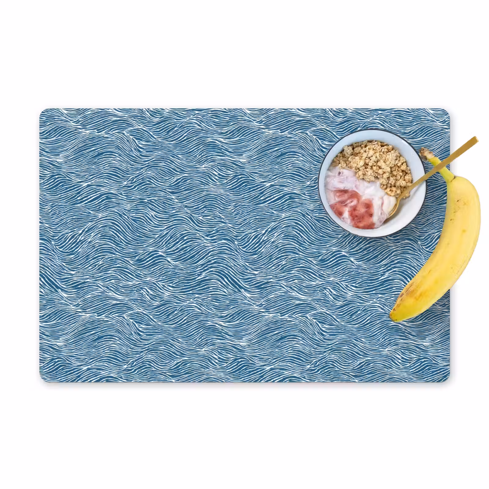 Placemat - 6 stuks - Blauw - Wit - Golven - Getekend - Textuur — 1