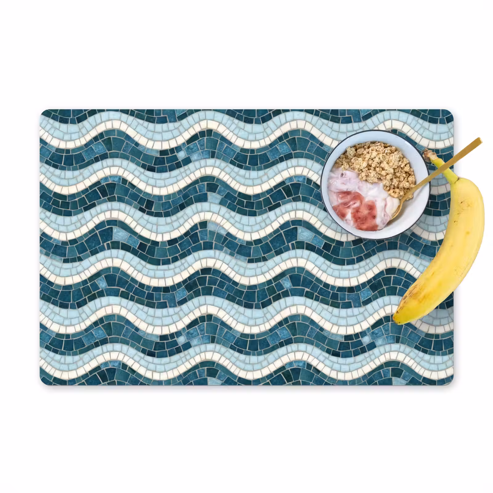 Placemat - 6 stuks - Blauw - Wit - Mozaïek - Golvend — 1