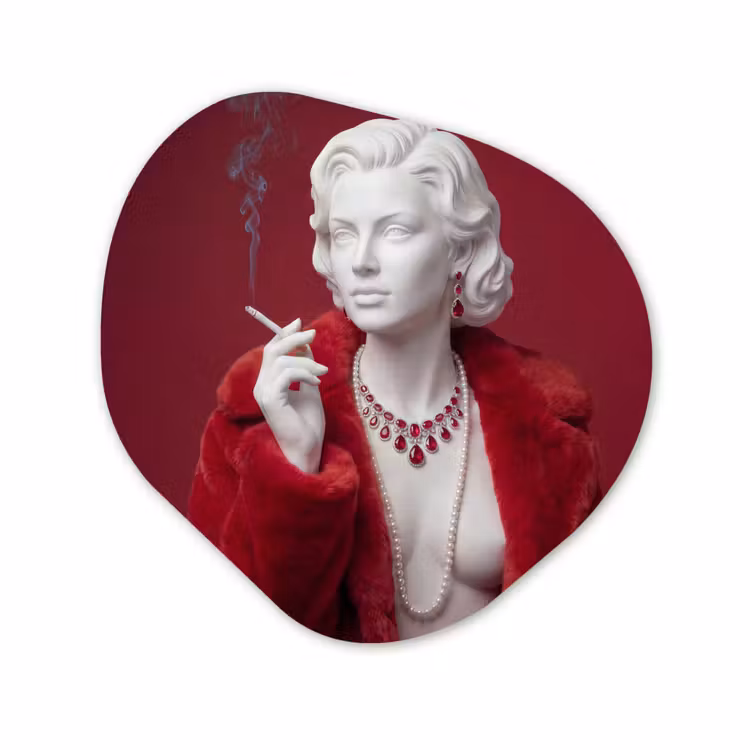 Organische vorm aluminium - Vrouw - Bontjas - Mode - Klassiek - Rood — 1