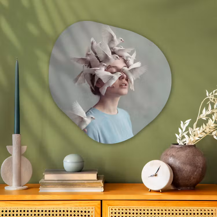 Organische vorm aluminium - Vrouw - Vogels - Abstract - Modern - Wit — 2