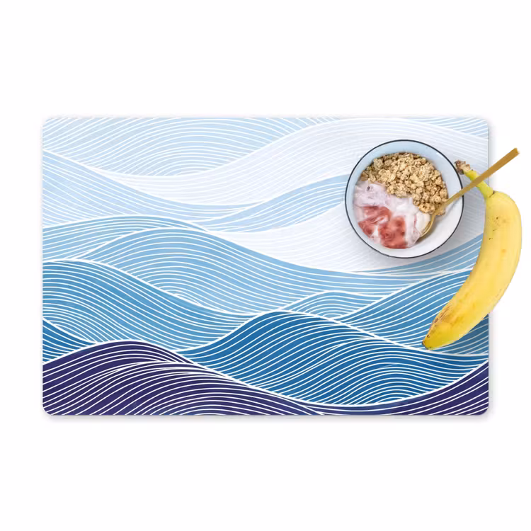 Placemat - 6 stuks - Abstract - Golven - Patroon - Blauw - Modern — 1