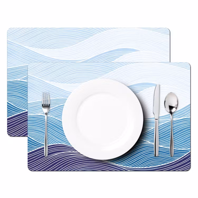 Placemat - 6 stuks - Abstract - Golven - Patroon - Blauw - Modern — 2