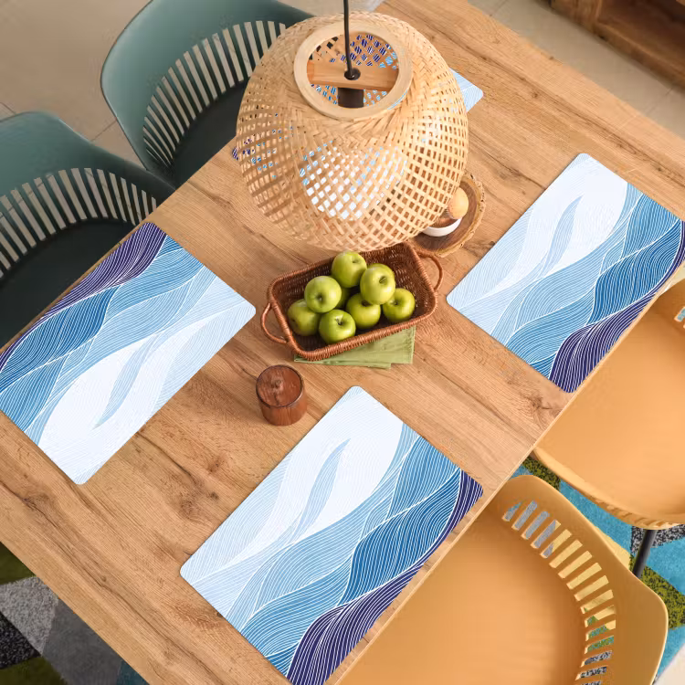 Placemat - 6 stuks - Abstract - Golven - Patroon - Blauw - Modern — 6