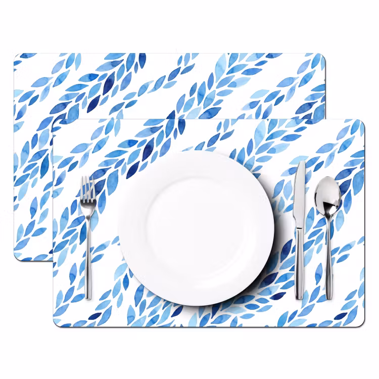 Placemat - 6 stuks - Bladeren - Aquarel - Patroon - Modern - Blauw — 2