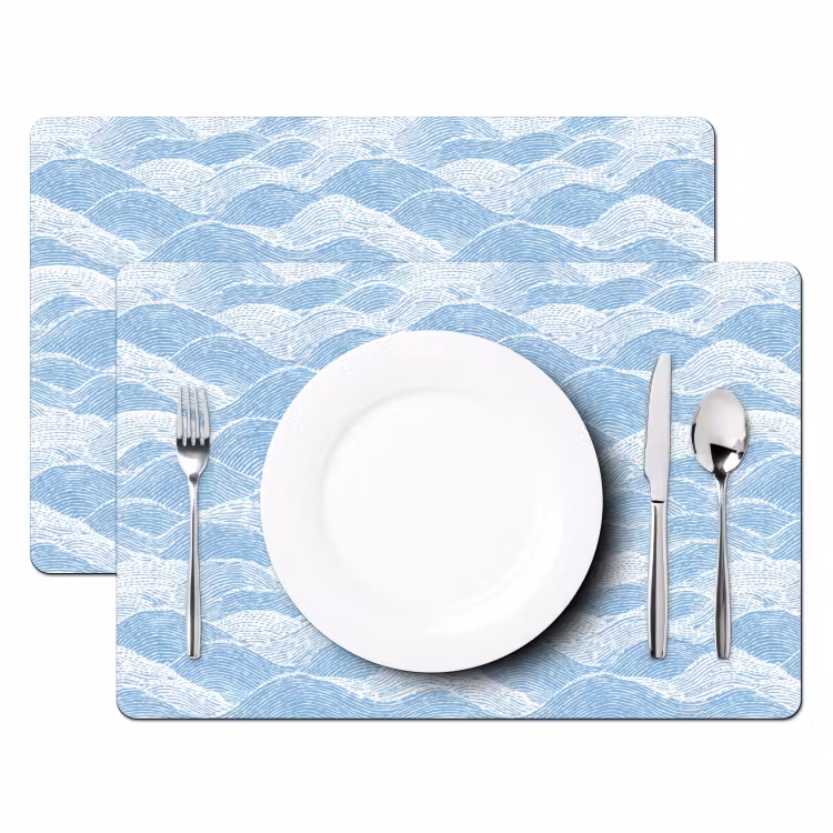 Placemat - 6 stuks - Blauw - Wit - Golven - Getekend — 2