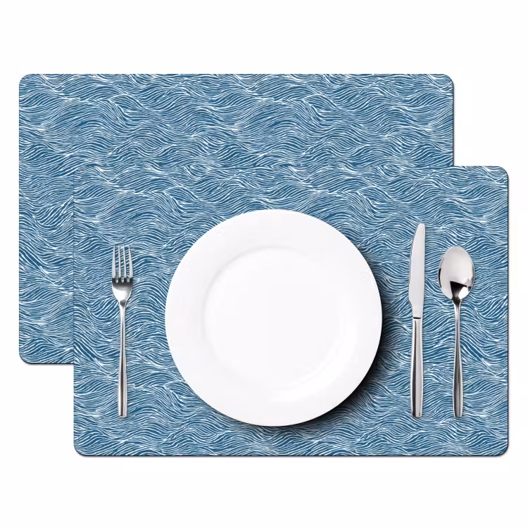 Placemat - 6 stuks - Blauw - Wit - Golven - Getekend - Textuur — 2