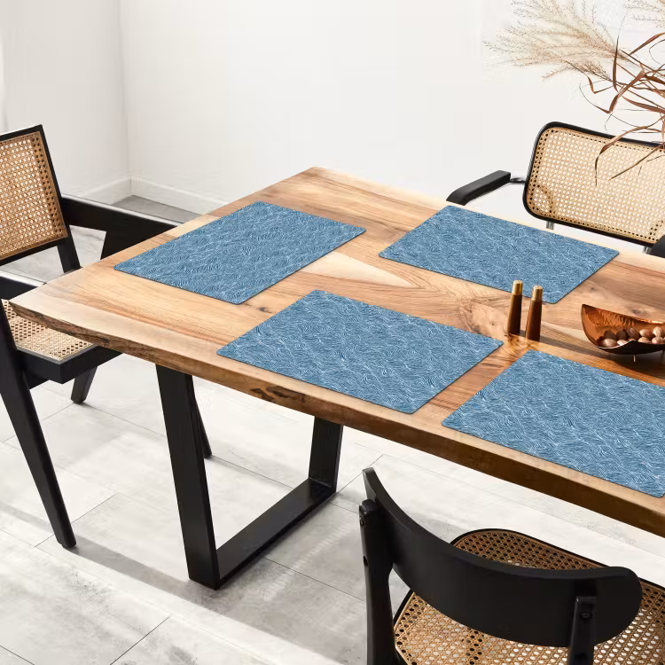 Placemat - 6 stuks - Blauw - Wit - Golven - Getekend - Textuur — 5