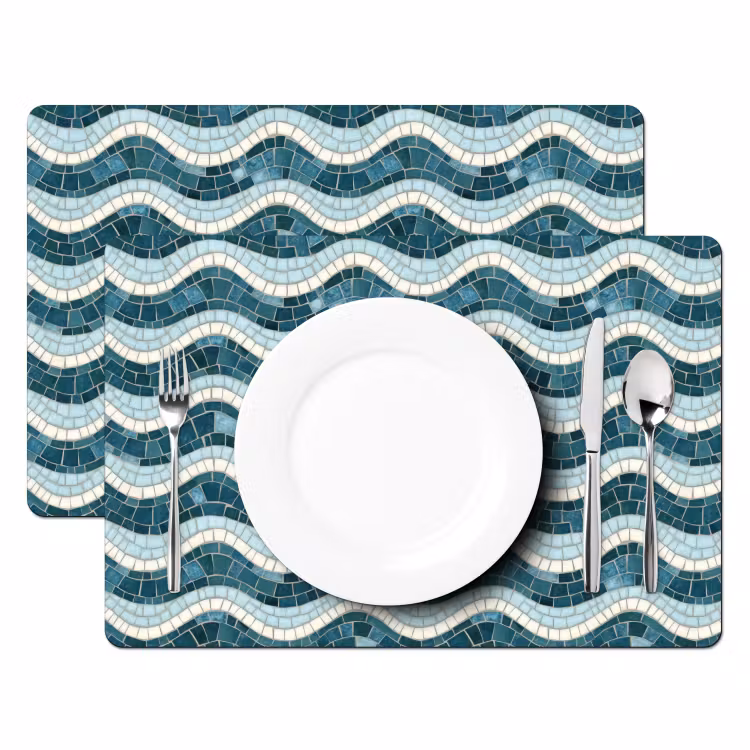 Placemat - 6 stuks - Blauw - Wit - Mozaïek - Golvend — 2