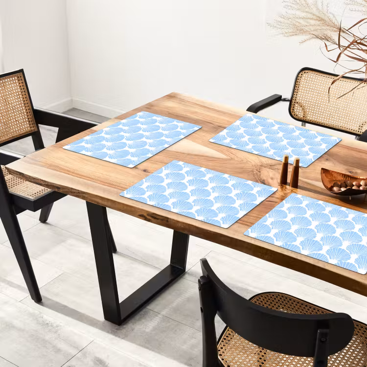 Placemat - 6 stuks - Blauw - Wit - Schelpen - Grafisch - Structuur — 5