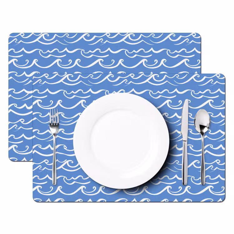 Placemat - 6 stuks - Blauw - Wit - Simpel - Getekend - Golven — 2
