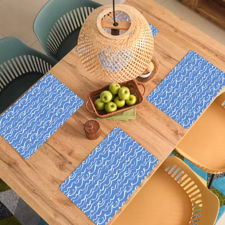 Placemat - 6 stuks - Blauw - Wit - Simpel - Getekend - Golven — 6