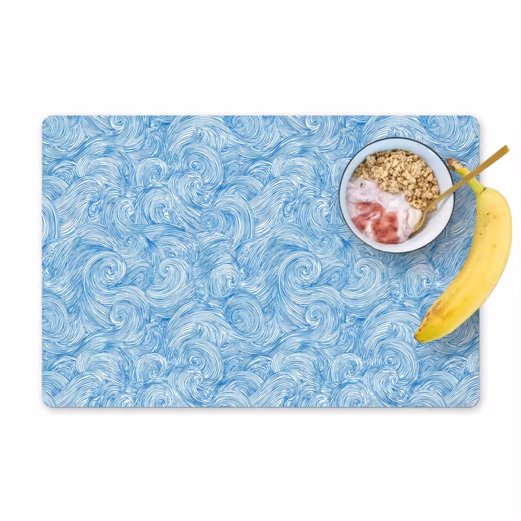 Placemat - 6 stuks - Blauw - Wit - Spiraal - Golven - Lijnen — 1