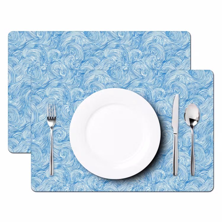 Placemat - 6 stuks - Blauw - Wit - Spiraal - Golven - Lijnen — 2
