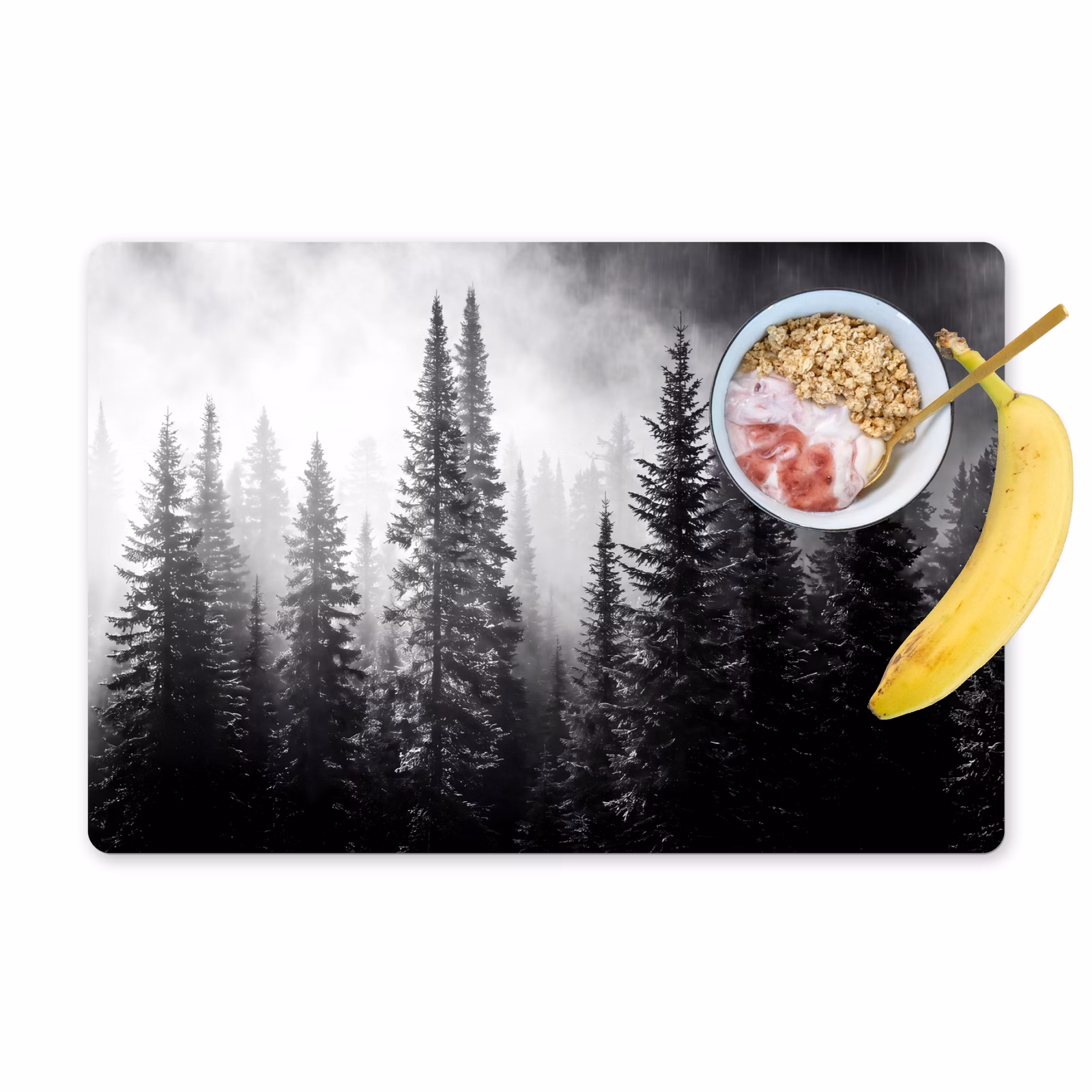 Placemat - 6 stuks - Bos - Mist - Winter - Monochroom - Natuur — 1