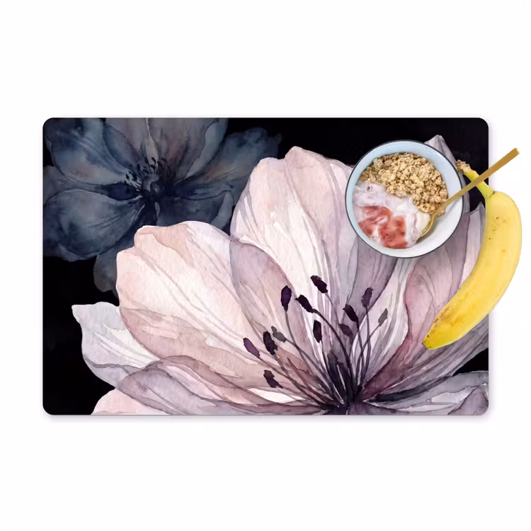 Placemat - 6 stuks - Bloemen - Aquarel - Modern - Roze - Donker — 1