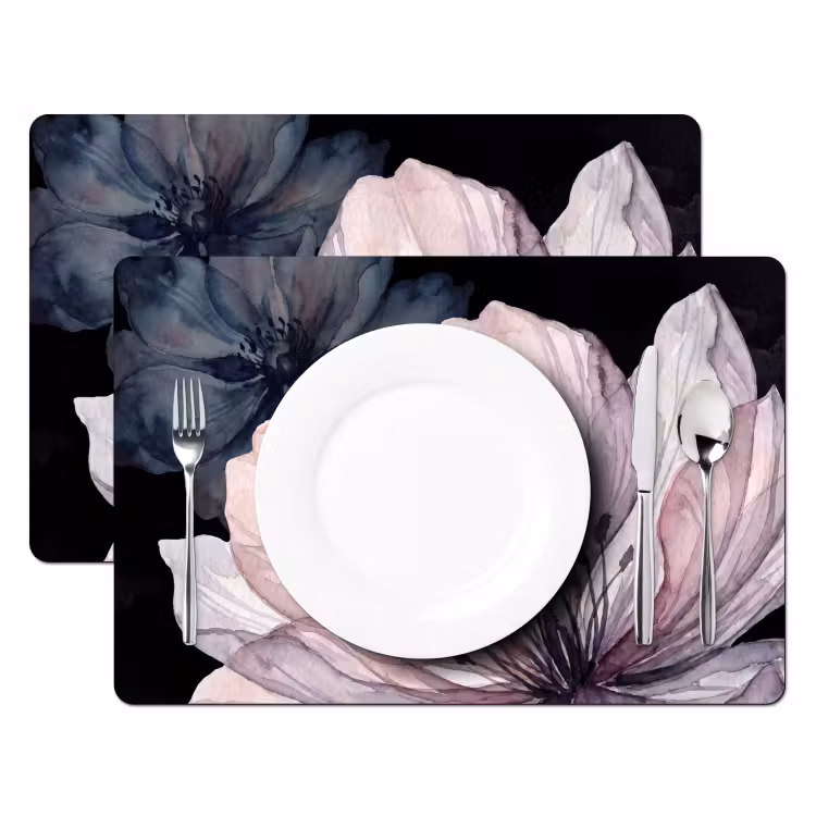 Placemat - 6 stuks - Bloemen - Aquarel - Modern - Roze - Donker — 2