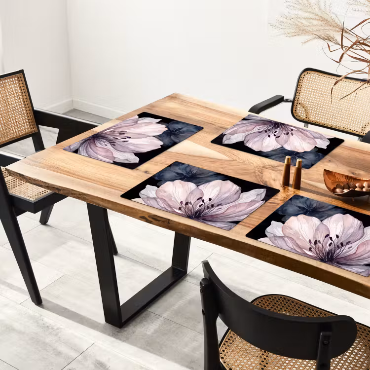 Placemat - 6 stuks - Bloemen - Aquarel - Modern - Roze - Donker — 5