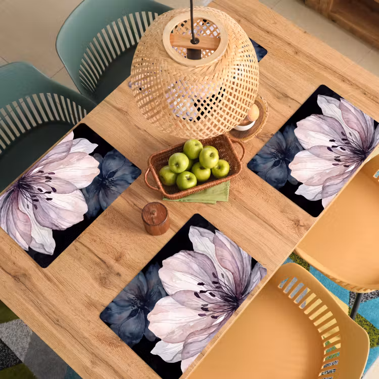 Placemat - 6 stuks - Bloemen - Aquarel - Modern - Roze - Donker — 6