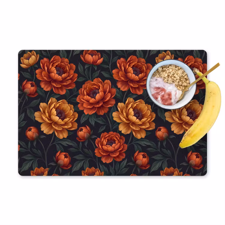Placemat - 6 stuks - Bloemen - Bladeren - Natuur - Modern - Oranje — 1