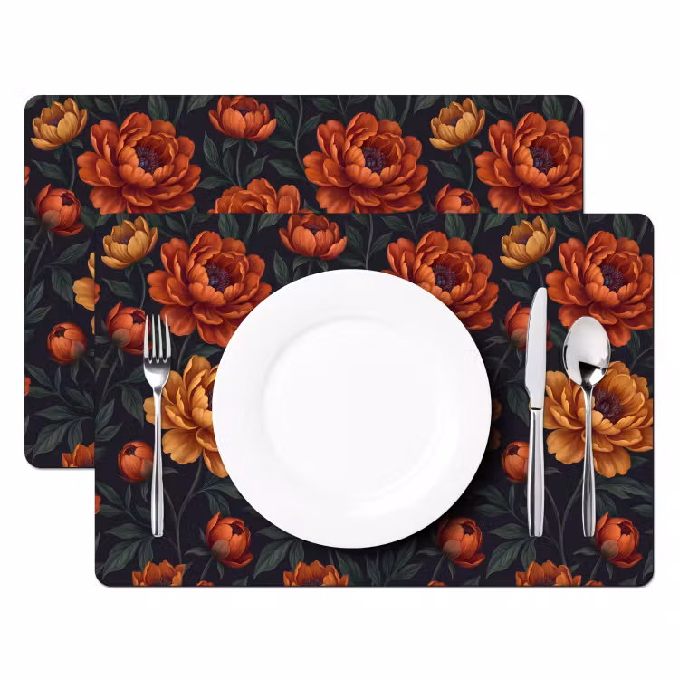 Placemat - 6 stuks - Bloemen - Bladeren - Natuur - Modern - Oranje — 2