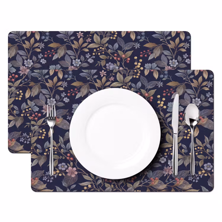Placemat - 6 stuks - Bloemen - Bladeren - Patroon - Botanisch - Donkerblauw — 2
