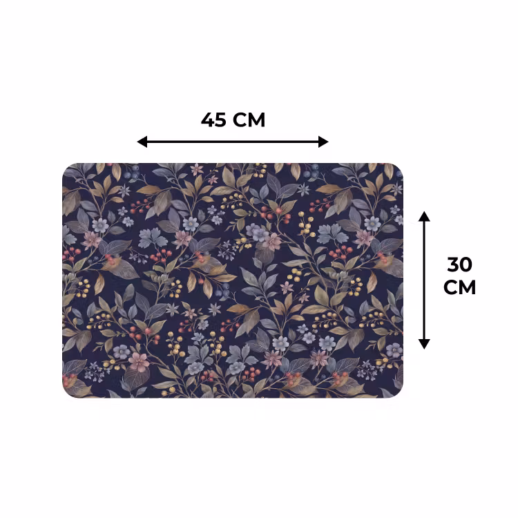 Placemat - 6 stuks - Bloemen - Bladeren - Patroon - Botanisch - Donkerblauw — 3