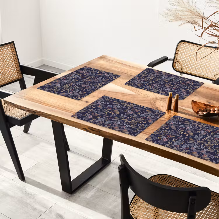 Placemat - 6 stuks - Bloemen - Bladeren - Patroon - Botanisch - Donkerblauw — 5