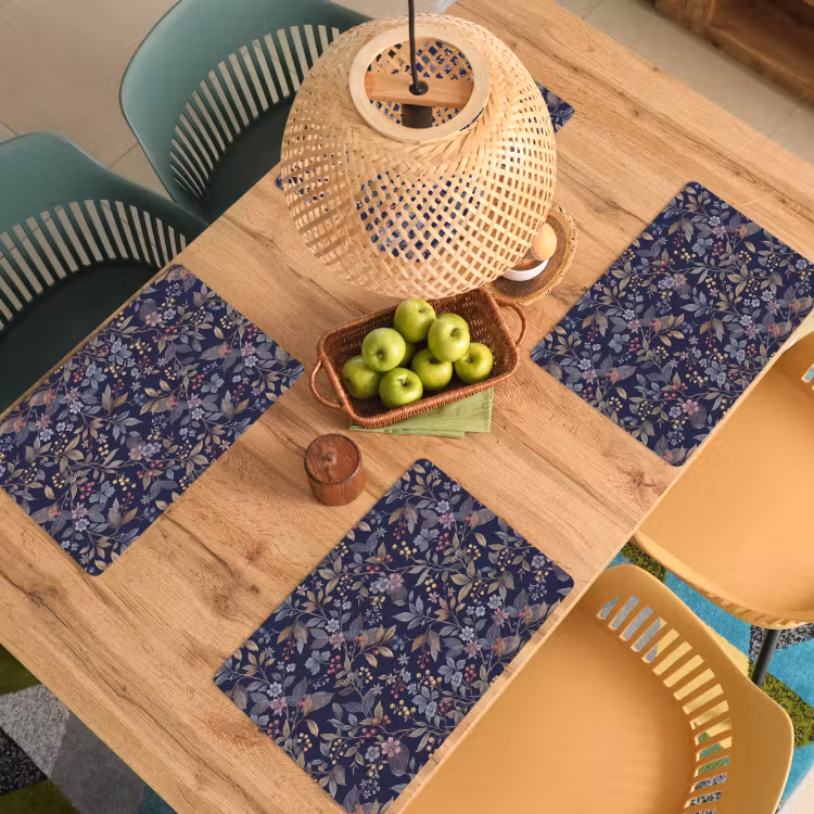 Placemat - 6 stuks - Bloemen - Bladeren - Patroon - Botanisch - Donkerblauw — 6