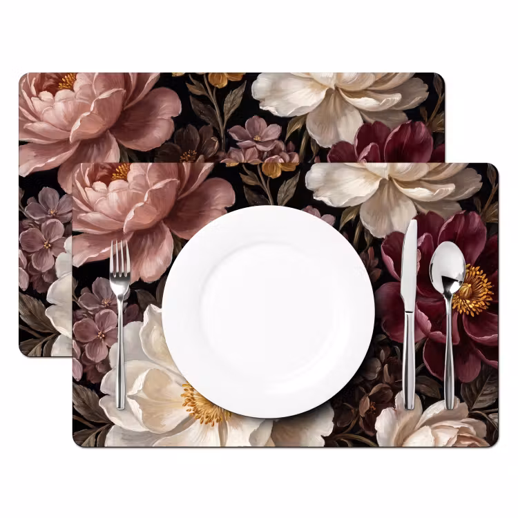 Placemat - 6 stuks - Bloemen - Boeket - Klassiek - Donker - Rood — 2