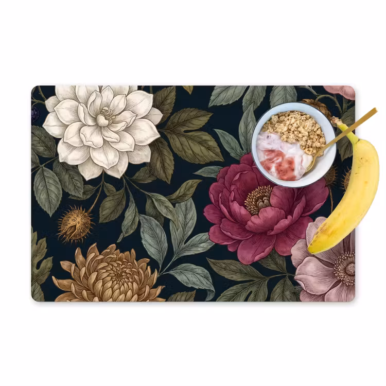 Placemat - 6 stuks - Bloemen - Botanisch - Illustratie - Donker - Vintage — 1