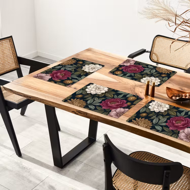 Placemat - 6 stuks - Bloemen - Botanisch - Illustratie - Donker - Vintage — 5