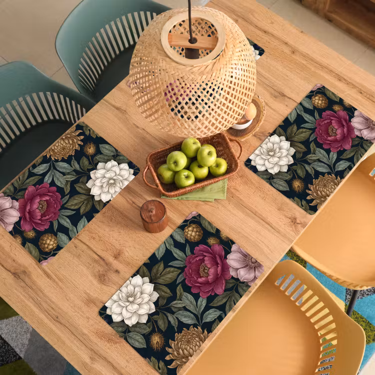 Placemat - 6 stuks - Bloemen - Botanisch - Illustratie - Donker - Vintage — 6
