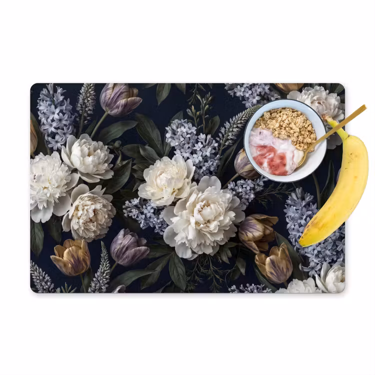 Placemat - 6 stuks - Bloemen - Donker - Elegant - Natuur - Wit — 1