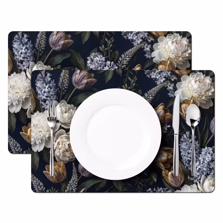 Placemat - 6 stuks - Bloemen - Donker - Elegant - Natuur - Wit — 2
