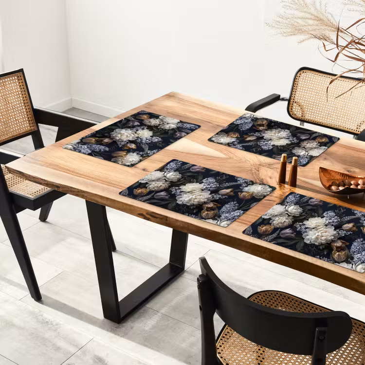 Placemat - 6 stuks - Bloemen - Donker - Elegant - Natuur - Wit — 5