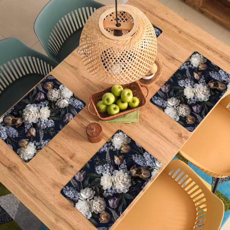 Placemat - 6 stuks - Bloemen - Donker - Elegant - Natuur - Wit — 6