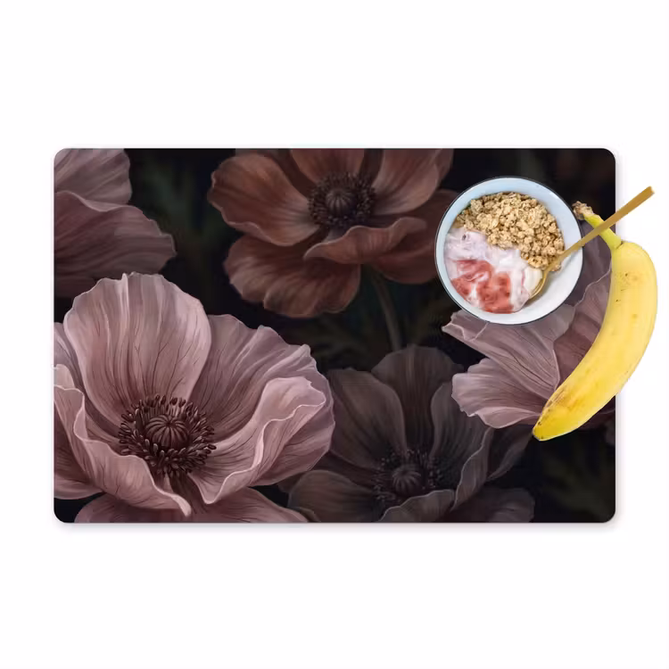 Placemat - 6 stuks - Bloemen - Natuur - Roze - Donker - Modern — 1