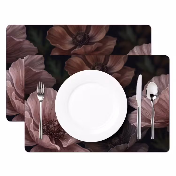 Placemat - 6 stuks - Bloemen - Natuur - Roze - Donker - Modern — 2